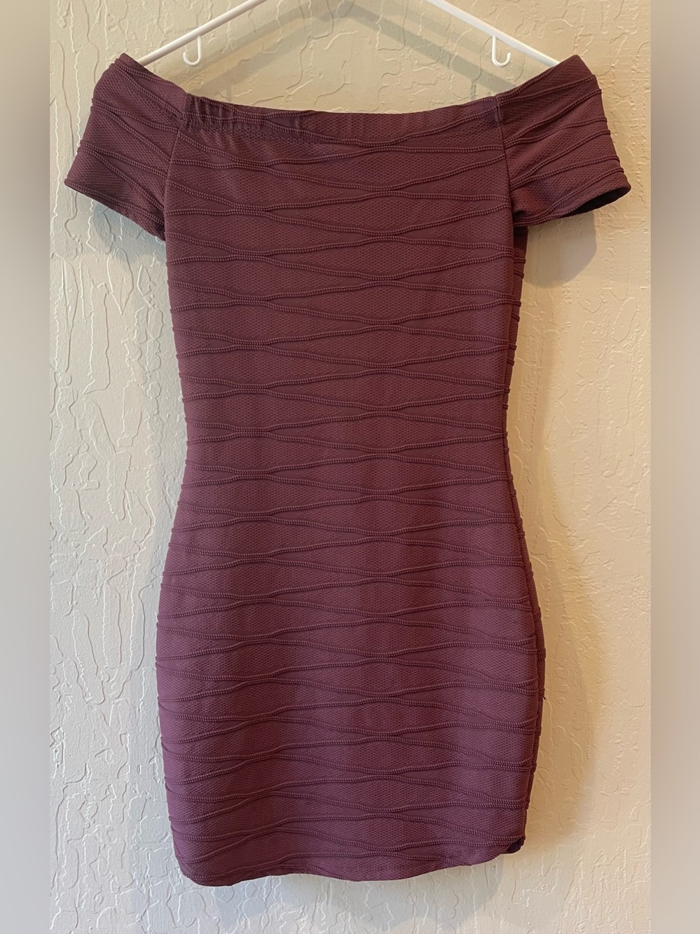 Windsor Off-Shoulder Plum Textured Mini Dress